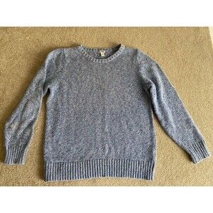 L.L. Bean Sweater Womens XL Blue Marled 100% Cotton Crewneck Knit Pullover